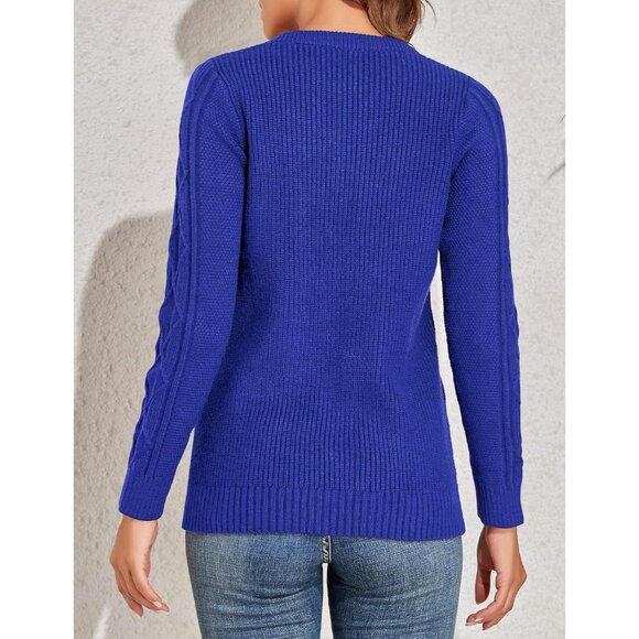 Womens Cable Knit Sweater Medium Blue Long Sleeve Casual Crewneck Pullover - Picture 6 of 8